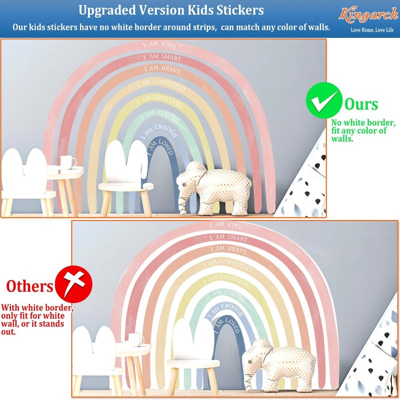 Kingarch Large Watercolor Rainbow Wall Decals with Inspirational Quote, Colorful Peel and Stick Fabric Nursery Wall Decor, Removable Home Room Wall Murals Stickers for Kids Girls Toddler Bedroom Playroom - Image 2